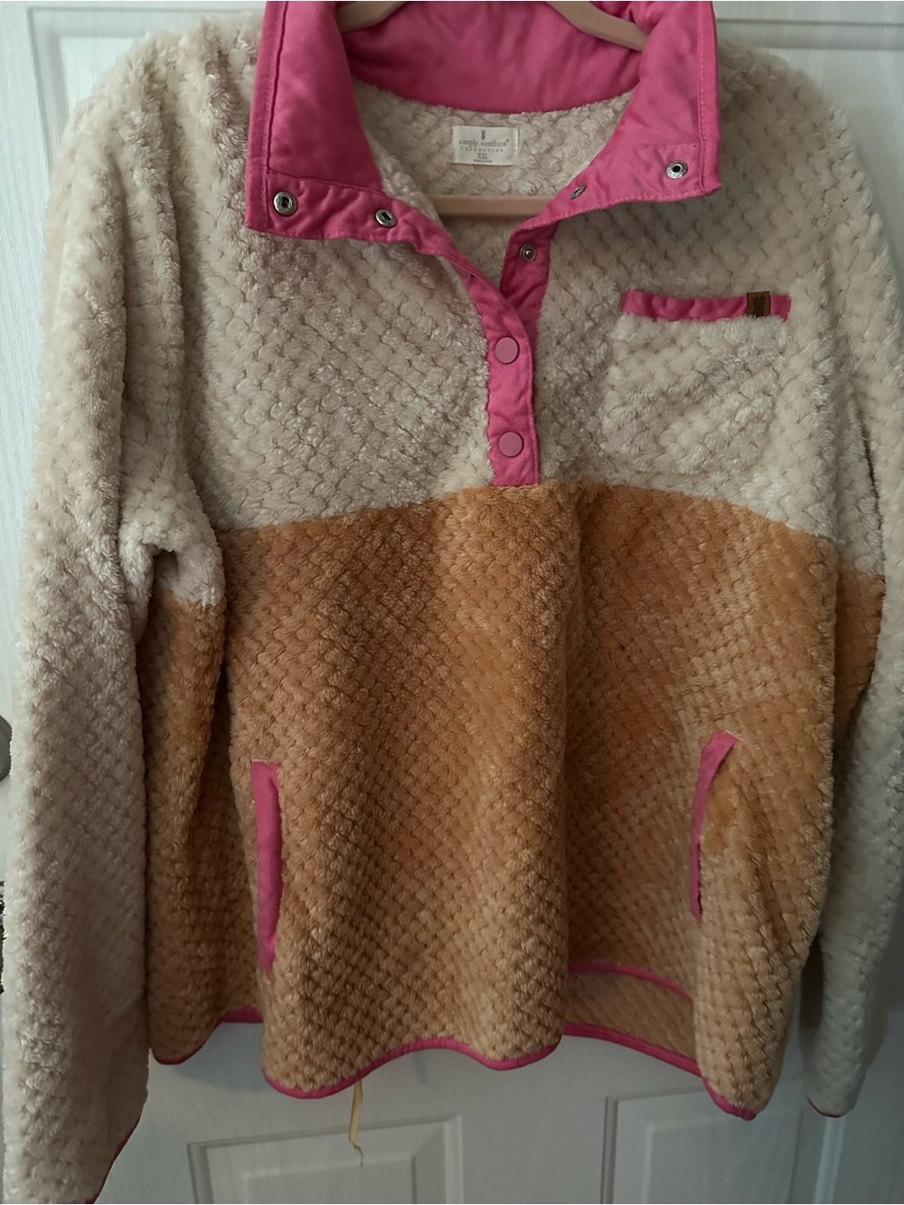 Simply Southern Cream, Tan & Pink Pullover Sherpa Hoodie